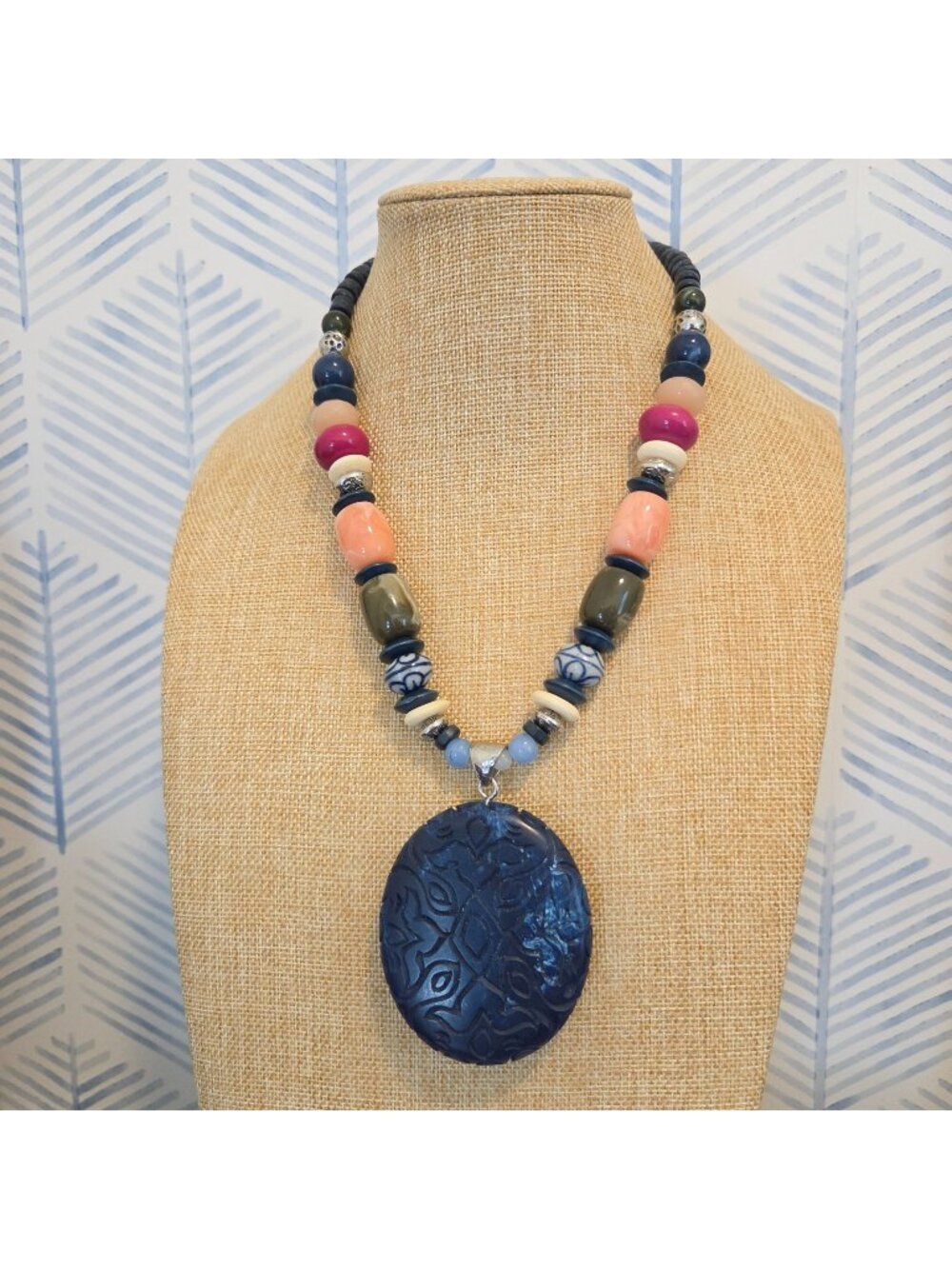 Chico’s Blue Pendant Colorful Beaded 23" Statement